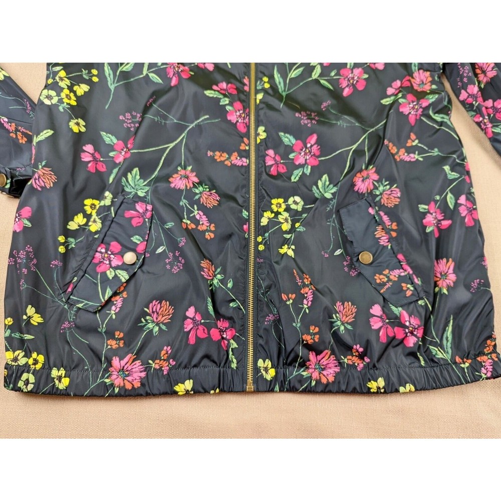 Signature Weekend Women's XL Black Floral Zip Up Windbreaker/Rain Jacket EUC - Picture 8 of 12